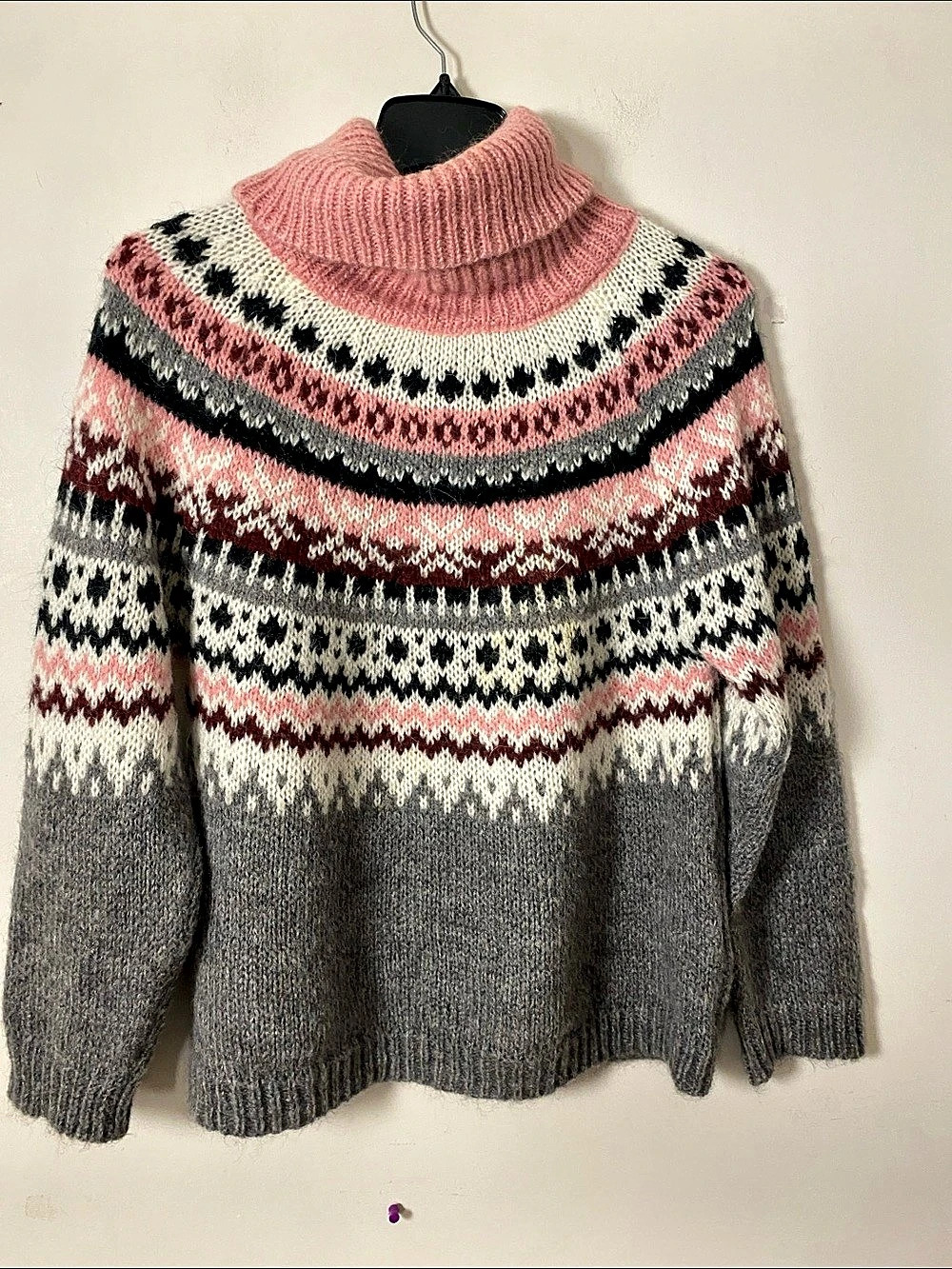 Simon Mohair Cowl Neck Fall/ Winter Sweater Gray Pink M/L Made in Italy 🇮🇹
